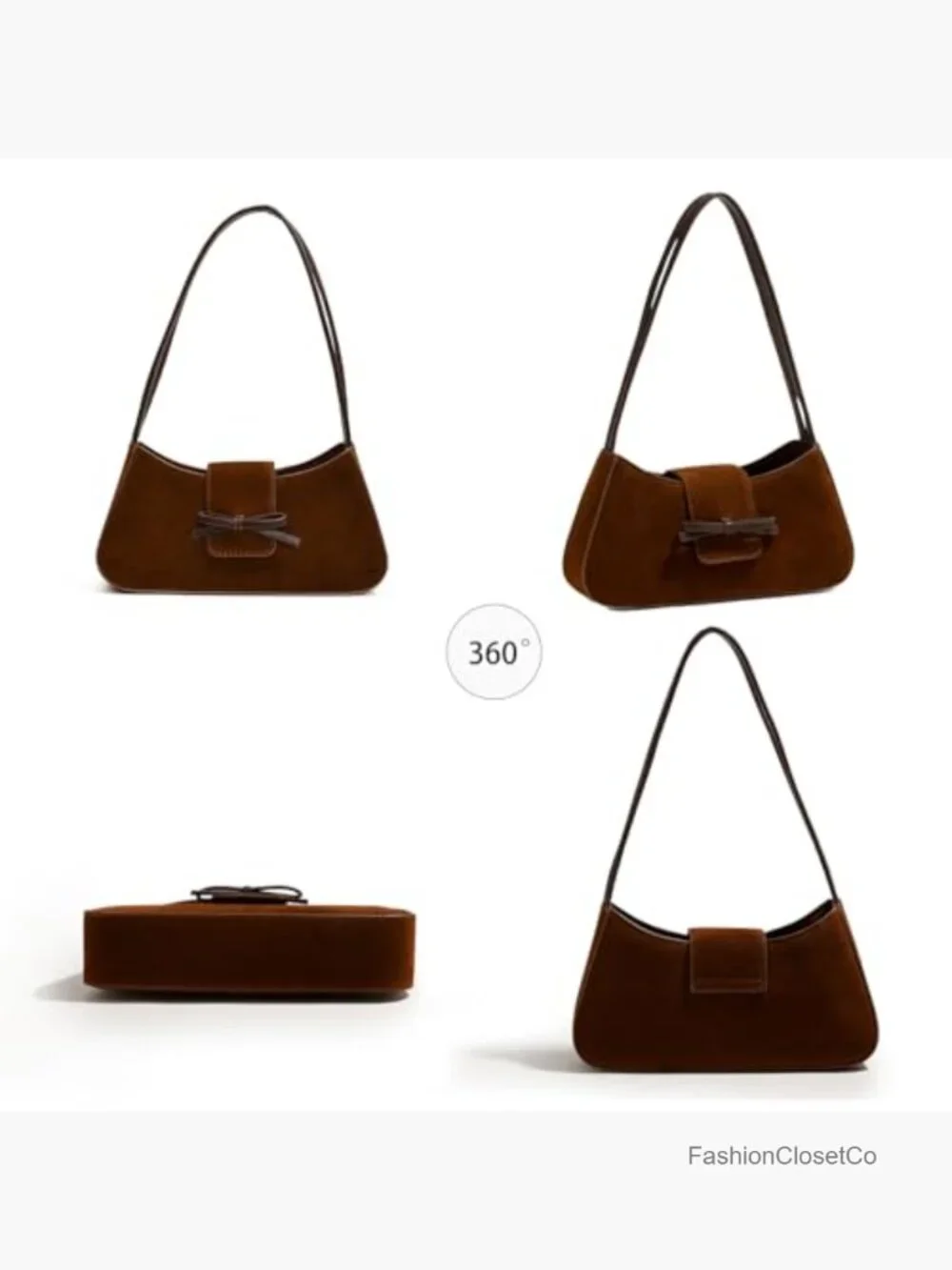 Suede Shoulder Bag Cute Bow Purse Hobo Handbag Clutch Underarm Purse - Picture 4 of 7